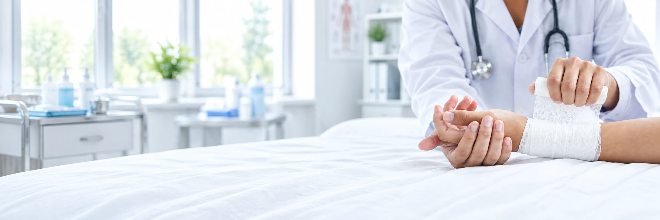 Medizinische Fachkraft legt einen Verband am Unterarm an